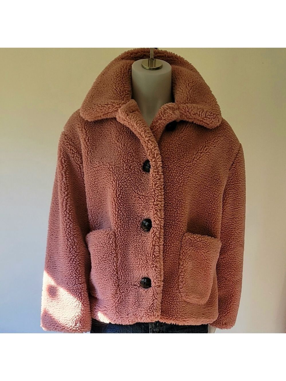 Zara Woman Outerwear Autumn/Winter Pink Faux Fur Teddy Jacket Coat Size L